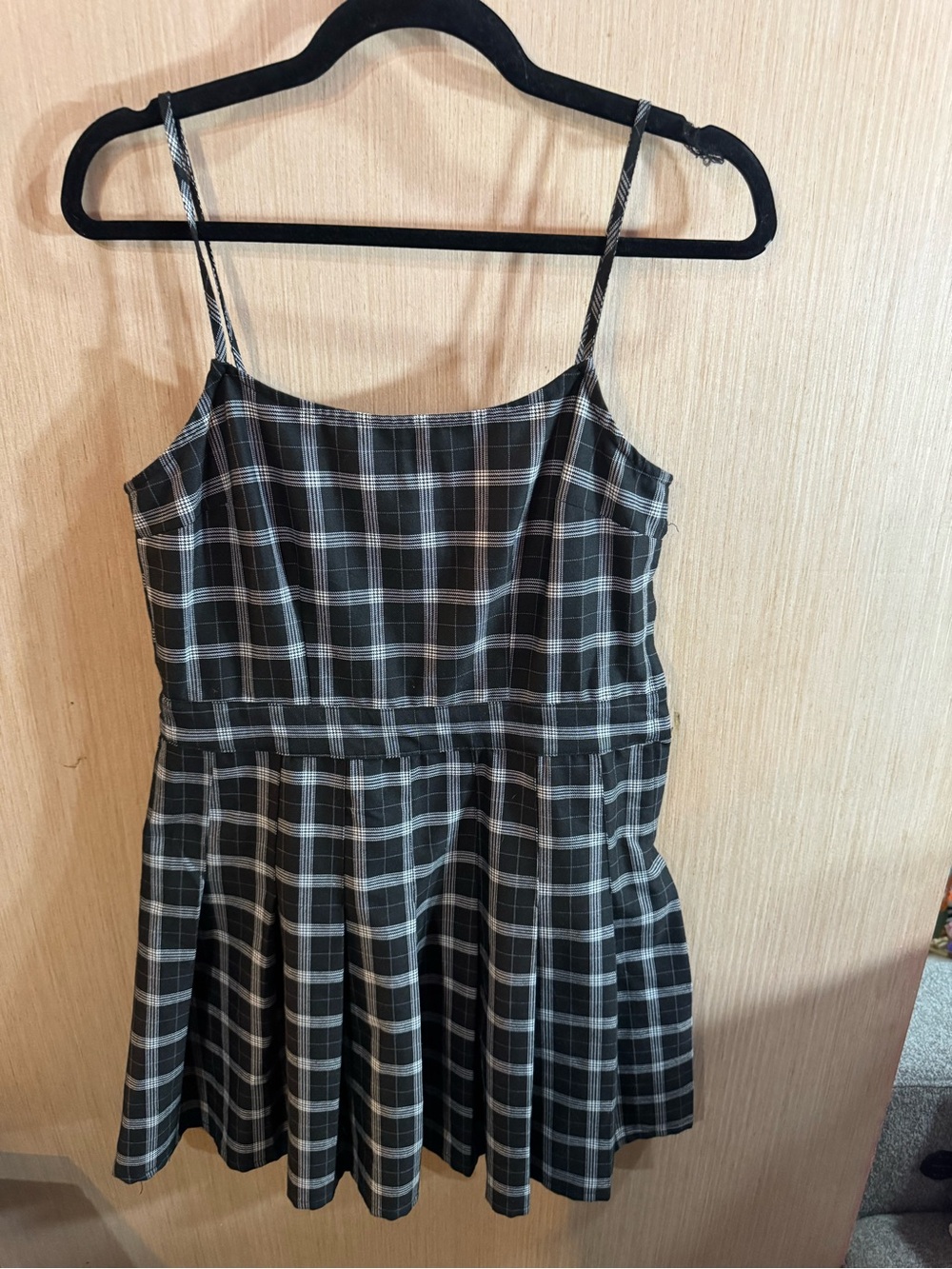 Divided Black & White Plaid Spaghetti Strap Mini Dress Size Small